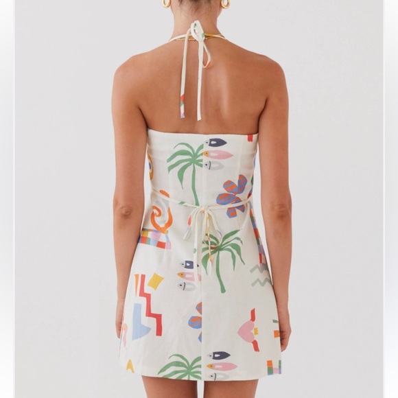 PEPPERMAYO AT LAST SUNRISE LINEN WRAP MINI HALTER DRESS 0 WHITE - Picture 7 of 7